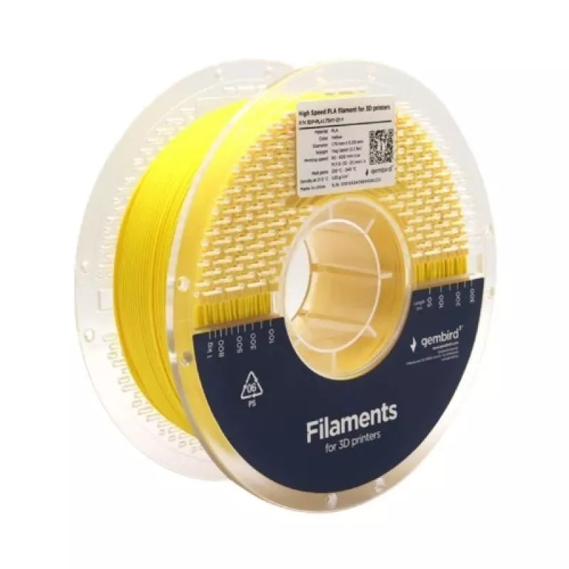 Gembird PLA 3D spausdinimo filamentas 1,75 mm geltonas 1 kg