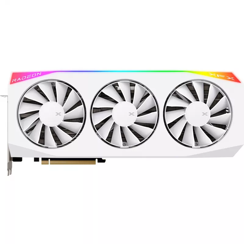 Vaizdo plokštė XFX Radeon RX 9070 XT – 16 GB GDDR6, 256 bitų, PCIe x16, 3 ventiliatoriai, balta, 360 mm