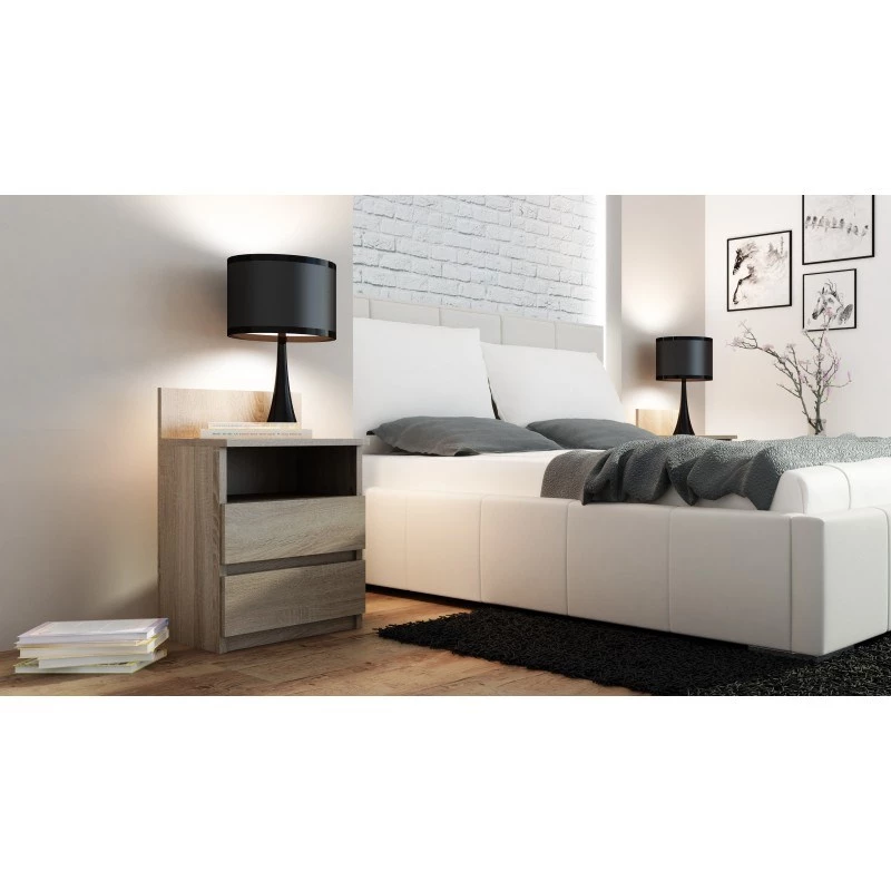 Naktinis staliukas Topeshop M1 SONOMA MAT, ąžuolo spalva, 2 stalčiai, 400×320×590 mm