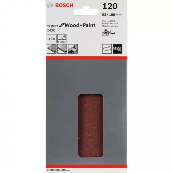 Bosch C430 Expert šlifavimo popierius medienai ir dažams, 10 vnt, 93 mm x 186 mm