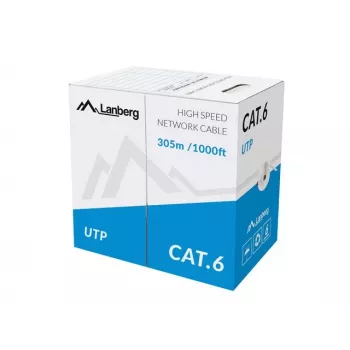 Tinklo kabelis LANBERG Cat6 U/UTP LCU6-11CU-0305-S, 305 m, 23 AWG, pilkas, HDPE apvalkalas