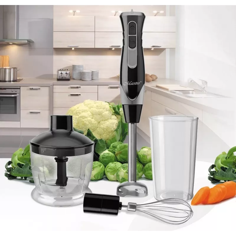 Panardintuvas Maestro MR-566, 500 W, 2 greičiai, turbo, plaktuvas, smulkintuvas 600 ml, laikymo indas 900 ml, nerūdijantis plienas