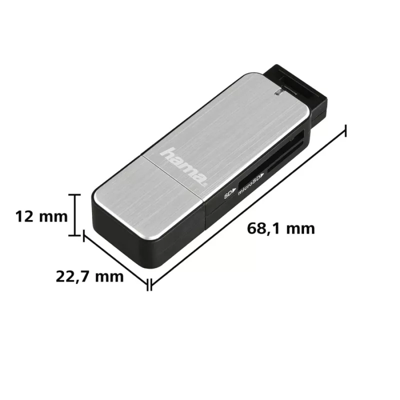 Kortelių skaitytuvas Hama 123900 USB 3.2 Gen 1, juodas, sidabrinis