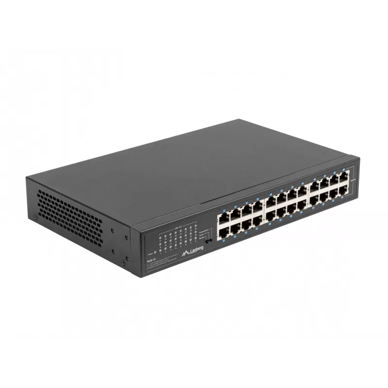 Nevaldomas jungiklis LANBERG RSGE-24 — 24× Gigabit Ethernet 1U, montuojamas į stovą, juodas