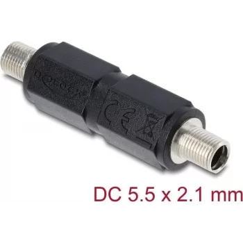 Adapteris DELOCK DC statinė jungtis 5,5 x 2,1 mm motina-motina su sriegiu, tiesus, juodas