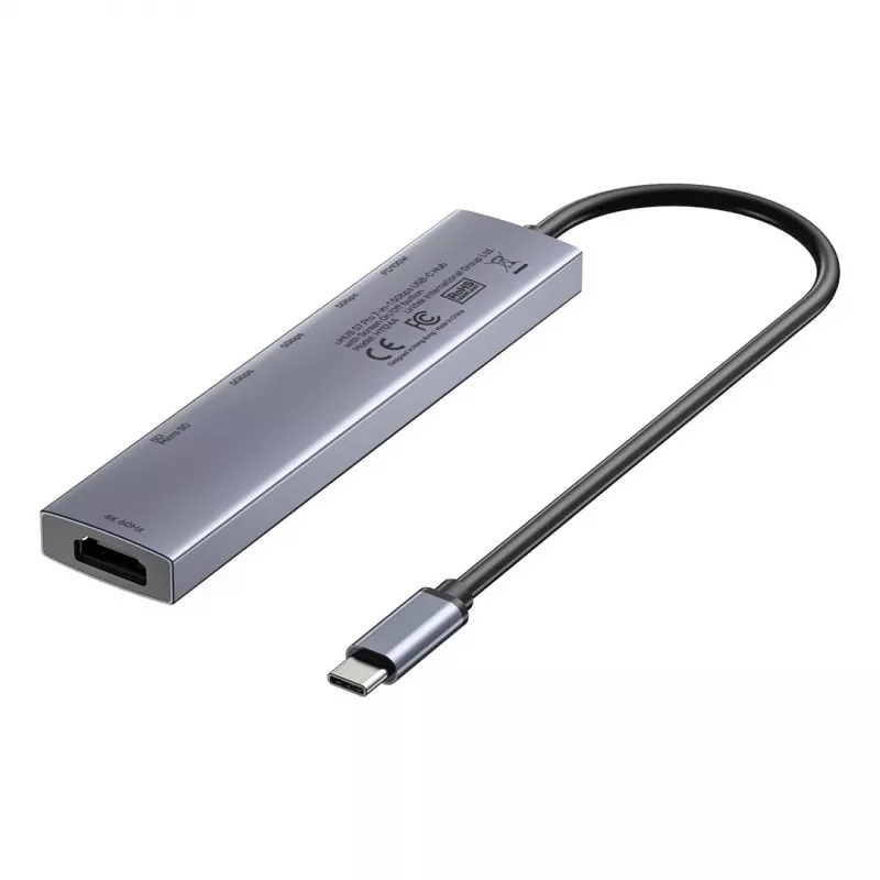 USB-C centrinis įrenginys Unitek H1124AGY01 su 100W PD, HDMI 2.0, 2x USB‑A, 2x USB‑C, SD/microSD skaitytuvu – aliuminis