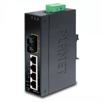 PLANET 4 prievadų Fast Ethernet pramoninis jungiklis PLANET ISW-511, IP30, plonas tipas, 4 prievadai + 1 prievadas 100Base-FX(SC), (-10 - 60 °C)