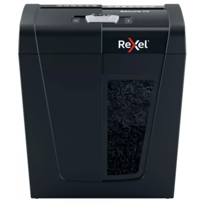 Popieriaus smulkintuvas REXEL Secure X8 – kryžminis pjovimas P-4, 4x40 mm, 8 lapų talpa, 14 L krepšelis, juodas