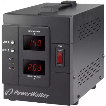 Įtampos reguliatorius PowerWalker AVR 2000 SIV FR, 2 AC lizdai, 110–280 V, juodas