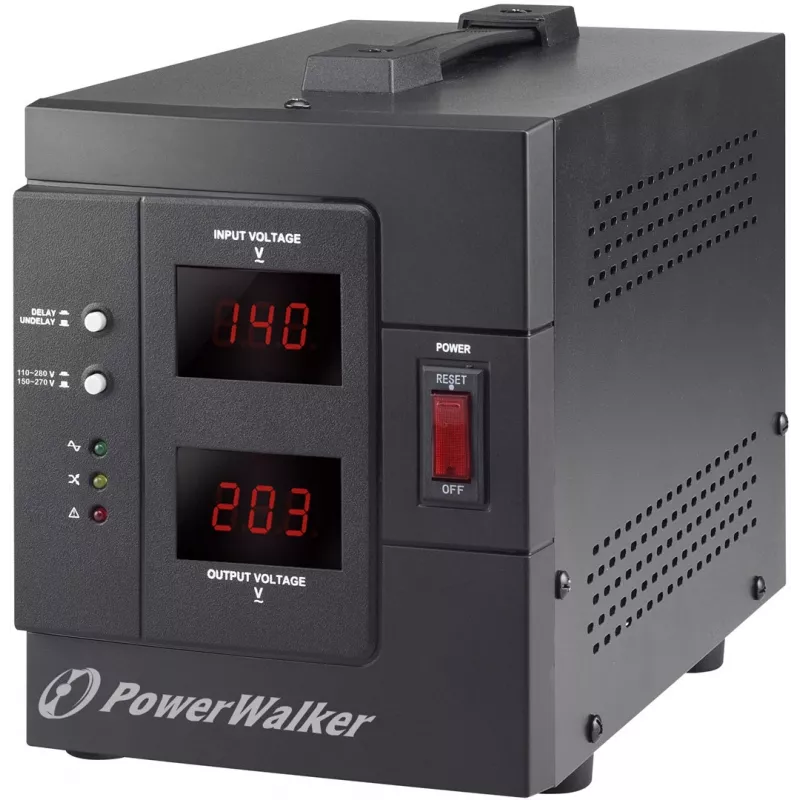Įtampos reguliatorius PowerWalker AVR 2000 SIV FR, 2 AC lizdai, 110–280 V, juodas