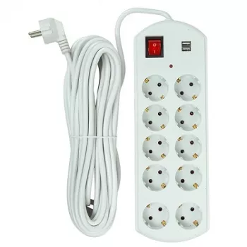 Power Plant, Llc EX610563 ilginimo laidas 10 m, 10 kištukinių lizdų, 2 USB-A prievadai