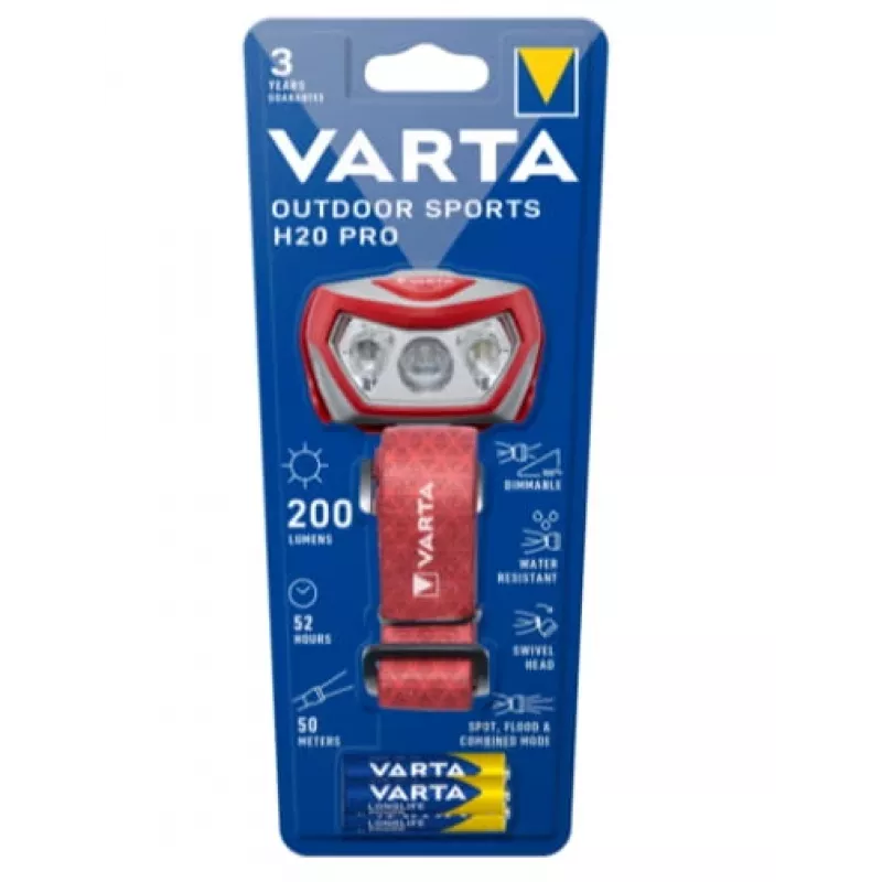 Galvos žibintuvėlis Varta Outdoor Sports H20 Pro pilkai raudonas