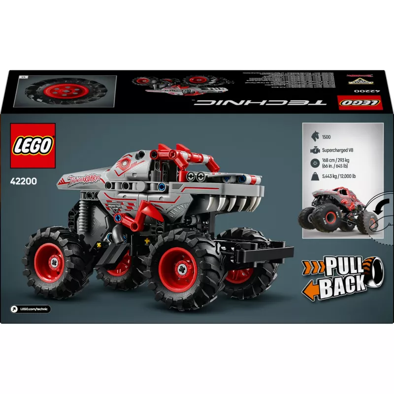 LEGO TECHNIC 42200 Monster Jam™ ThunderROARus™ su atgalinio paleidimo mechanizmu