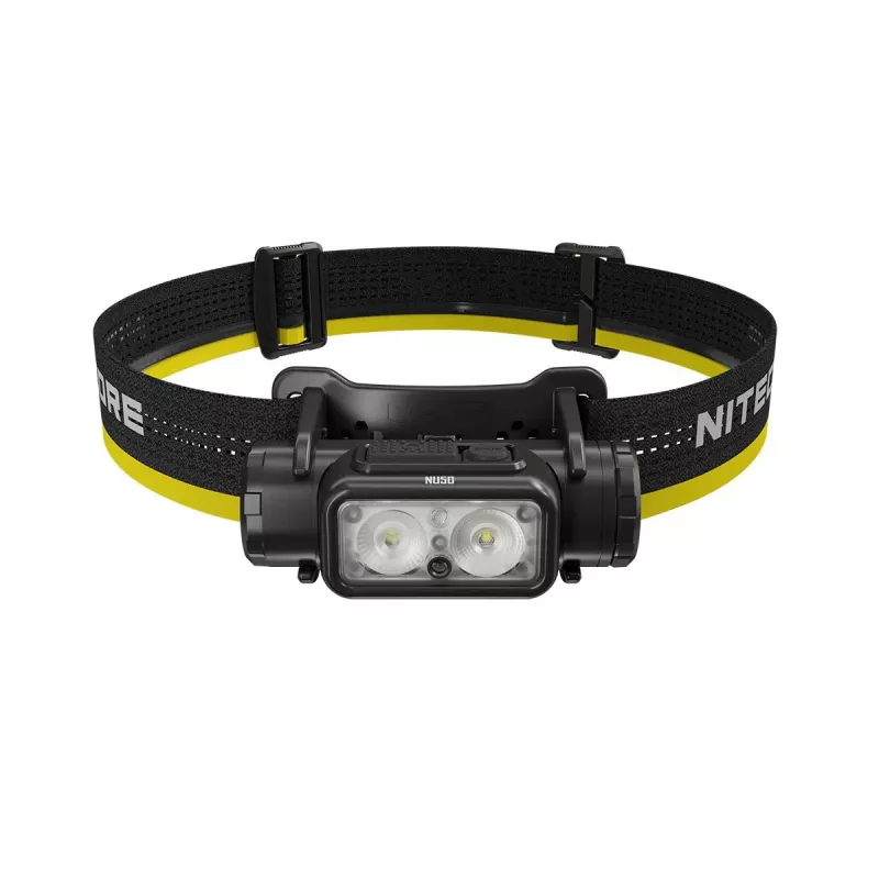 Galvos žibintuvėlis Nitecore NU50 juodai geltonas LED atsparus vandeniui ir smūgiams