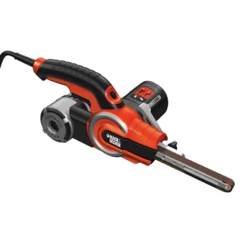 Juostinis šlifuoklis Black & Decker KA902EK — 400 W, reguliuojamas greitis, šlifavimo plokštė 451×13 mm, 230 V, 3 m laidas, su dėklu