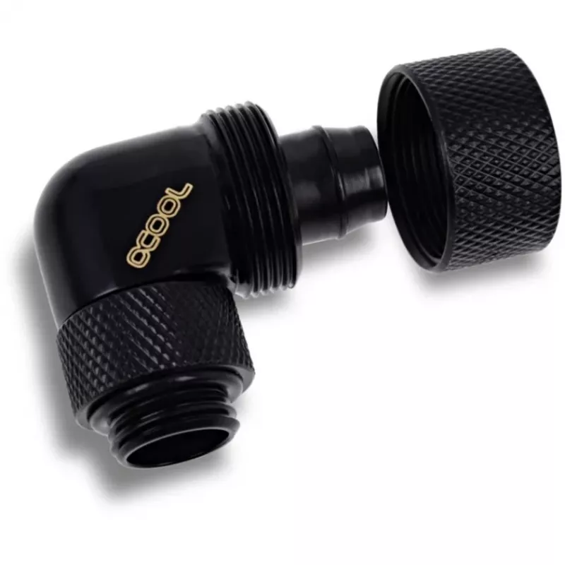 Eiszapfen 16/10mm įsukama jungtis 90° pasukama G1/4, juoda, minkštoms žarnoms (PVC, silikonas, neoprenas)