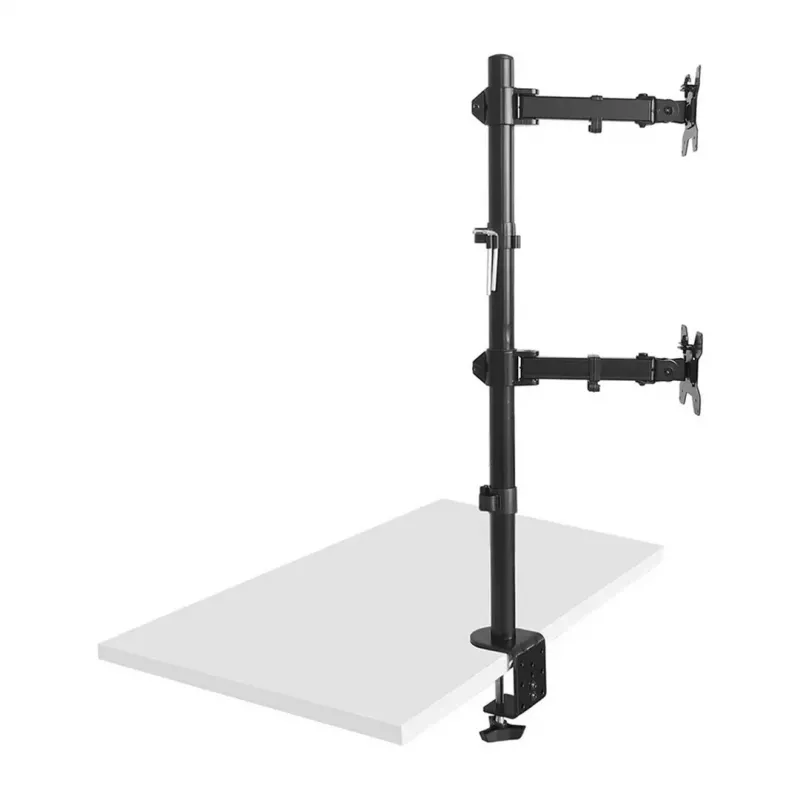 Maclean MC-967 Dvigubas vertikalus monitoriaus laikiklis ant stalo, VESA 100x100, 13-27 colių, 2x 9 kg, milteliniu dažais dengtas, pasukamas ir reguliuojamas