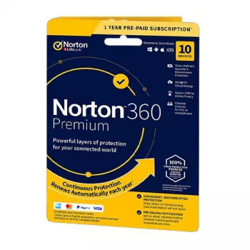 Norton 360 Premium | 10 įrenginių | 1 metai | 75 GB debesies saugykla | ES | NE prenumerata