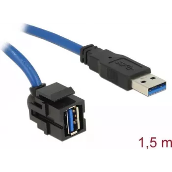DeLOCK Keystone modulis USB 5 Gbps tipo-A lizdas 250° į tipo-A kištuką su 1,5 m laidu juodas