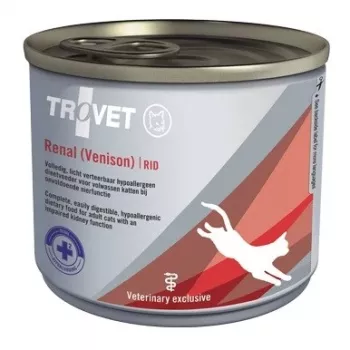 Šlapias kačių ėdalas TROVET Renal RID Venison 200 g – veterinarinė inkstų dieta, vienos porcijos skardinė