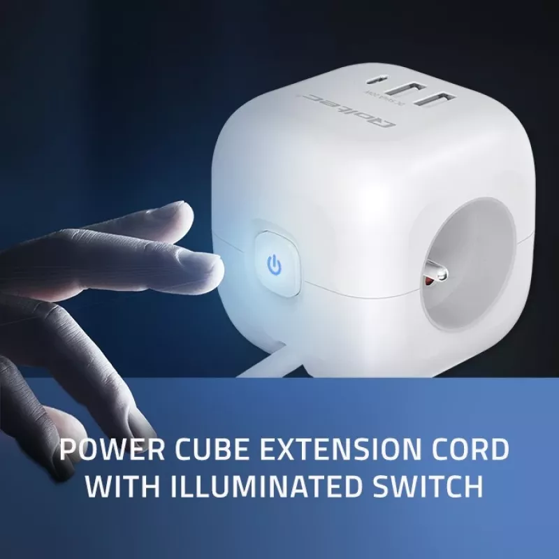 Power Cube QOLTEC 52547 ilgintuvas 3×AC lizdai, 2×USB-A, 1×USB-C PD 20W