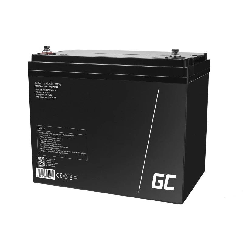 Neprižiūrimas švino rūgšties UPS akumuliatorius Green Cell AGM25 12 V 75 Ah, VRLA, 21,3 kg