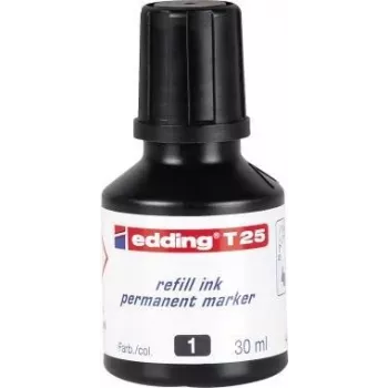 Markerio papildymas Edding T25 juodas 30 ml, tinka Edding No.1/21/22/25/400/500/550/800/850/3000/3300