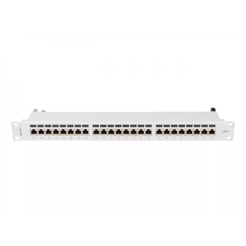 Patch panel 1U LANBERG PPS7-1024-S — 24 prievadai, Cat7, F/UTP, metalinis, 1U (445×102×44,5 mm)