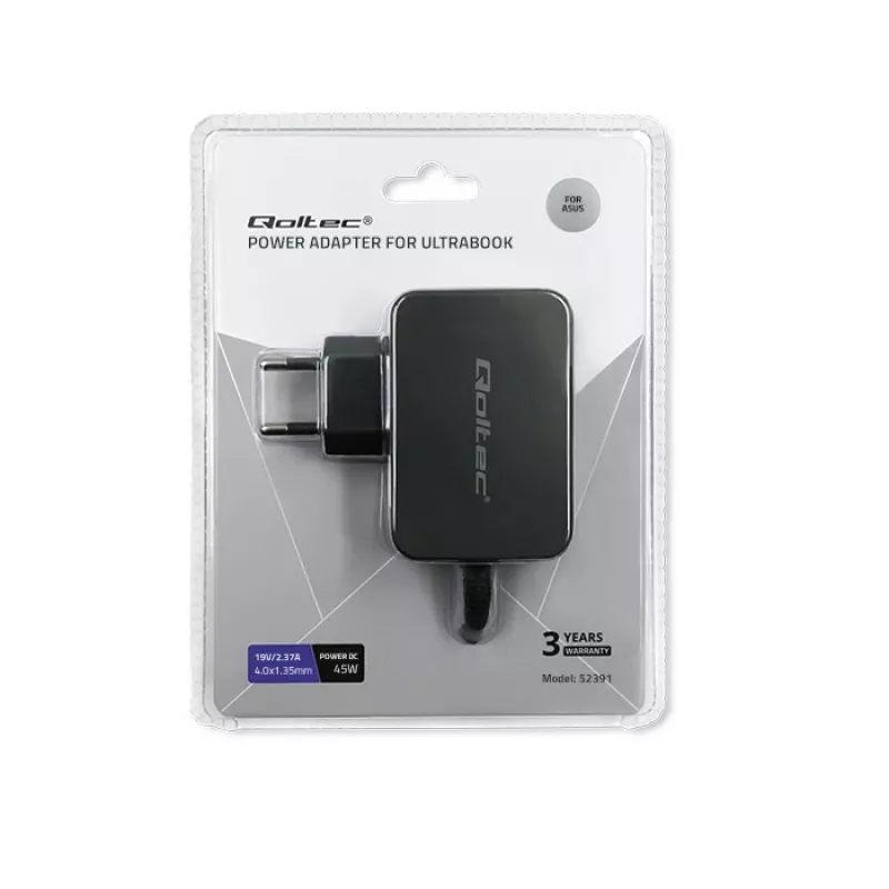 Maitinimo adapteris QOLTEC 45W 19V nešiojamiems įrenginiams — pakaitinis adapteris 45 W 19 V
