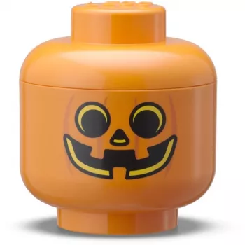 Room Copenhagen LEGO Storage HEAD Pumpkin Mini Orange Black – kompaktiška dėžutė žaislams ir aksesuarams