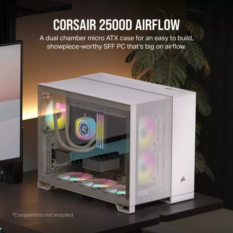 Corsair 2500D AIRFLOW Micro ATX dviejų kamerų korpusas – Baltas CC-9011264-WW