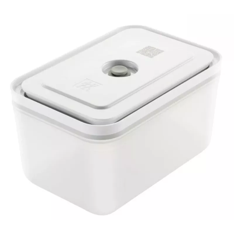 Vakuuminis indas ZWILLING 36807-007-0, plastikinis stačiakampis maisto indas, 1,1 l ir 2,3 l, sandariai užsidarantis dangtelis, išimamas, permatomas baltas
