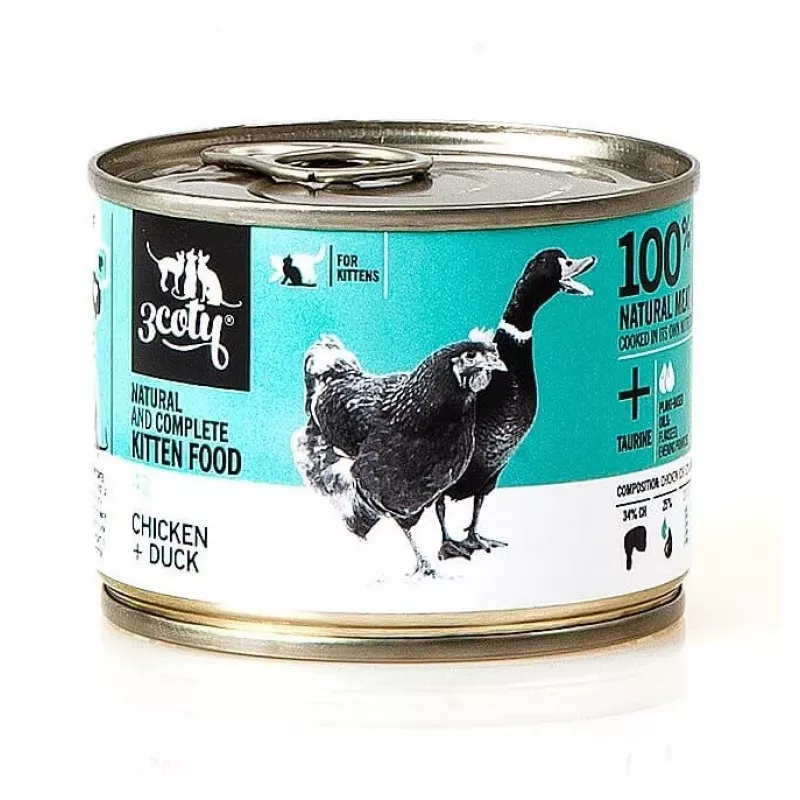 Šlapias kačių ėdalas 3coty Chicken & Duck kačiukams 180 g