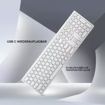 ALOGIC Echelon USB-C belaidė klaviatūra, pilno dydžio QWERTZ, balta