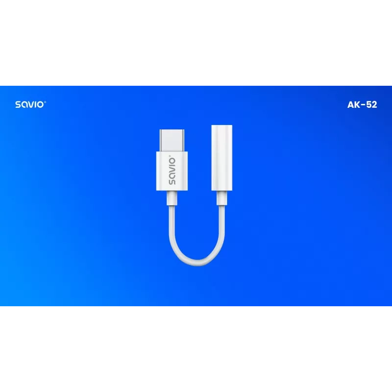 USB Type-C (M) – Jack 3,5 mm (M) garso adapteris baltas SAVIO AK-52