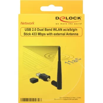 DeLock USB2.0 Dual Band WLAN adapteris AC/A/B/G/N – USB 2.0 – 802.11b/a/g/n/ac – juodas (12462)