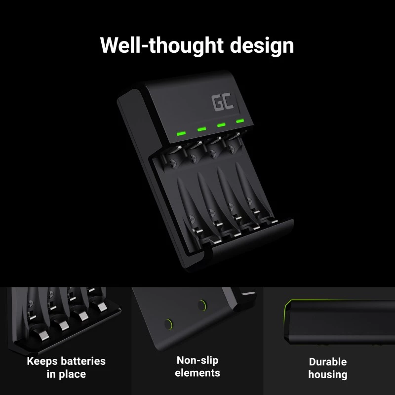 Green Cell GC VitalCharger įkroviklis su 4× AA 2000 mAh NiMH baterijomis