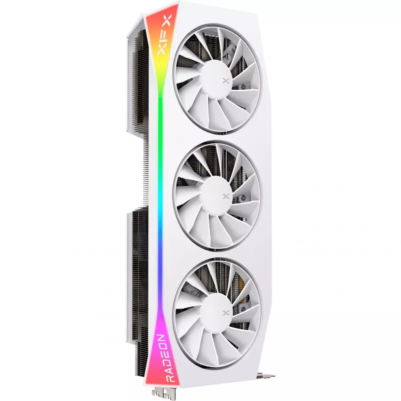 Vaizdo plokštė XFX Radeon RX 9070 XT – 16 GB GDDR6, 256 bitų, PCIe x16, 3 ventiliatoriai, balta, 360 mm