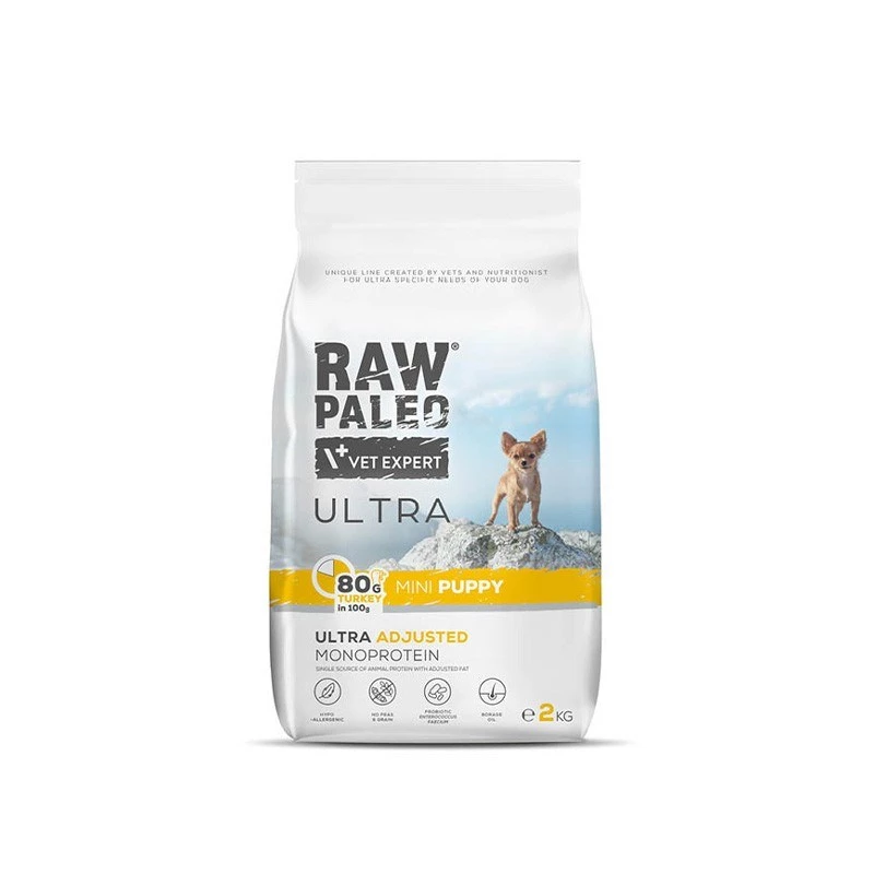 VETEXPERT RAW PALEO Ultra Mini Puppy Turkey sausas ėdalas šuniukams, 2 kg