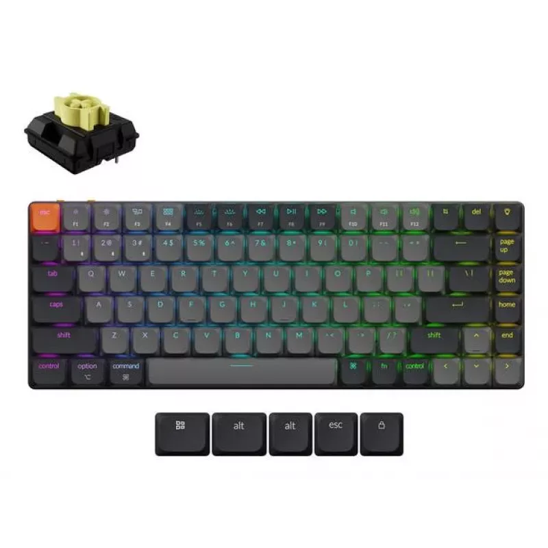 Mechaninė klaviatūra Keychron K3X-B4 — 75% žemo profilio, laidinė ir Bluetooth 5.2, USB-C, RGB foninis apšvietimas, pilka, baterija iki 124 h