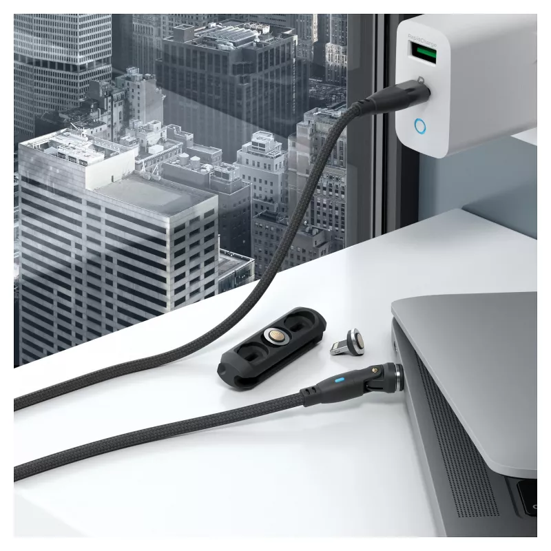 USB-C laidas su magnetiniu jungtuvu RealPower MagneticCharge 100 1m juodas