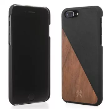 Apsauginis dėklas iš medžio ir odos Woodcessories EcoSplit, skirta iPhone 7 Plus / 8 Plus — Riešutas Juoda
