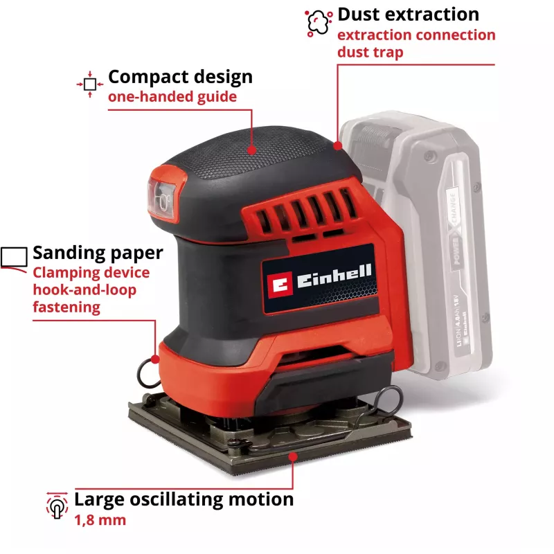 Einhell TE-OS 18/113 Li-Solo akumuliatorinis orbitinis šlifuoklis, 18V