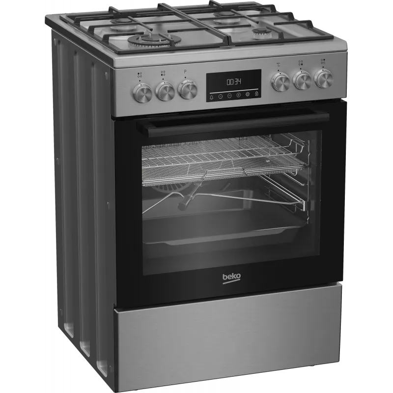 BEKO viryklė FBMA61330GXDT – dujinė kaitlentė, elektrinė orkaitė, 72 L, nerūdijantis plienas