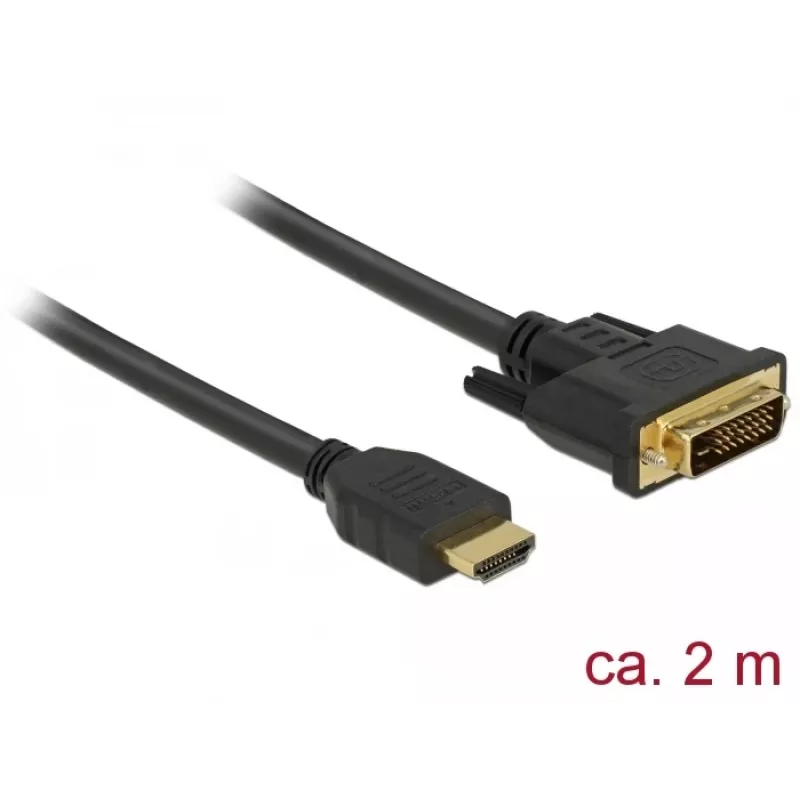 DeLOCK HDMI į DVI kabelis 2,0 m, triguba izoliacija, juodas, su varžteliais (85654)