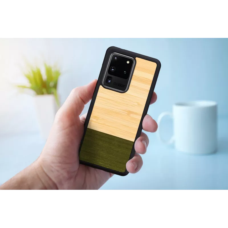 Dėklas Samsung Galaxy S20 Ultra bambukas juodas — apsauginis užpakalinis dėklas su natūralaus bambuko intarsija