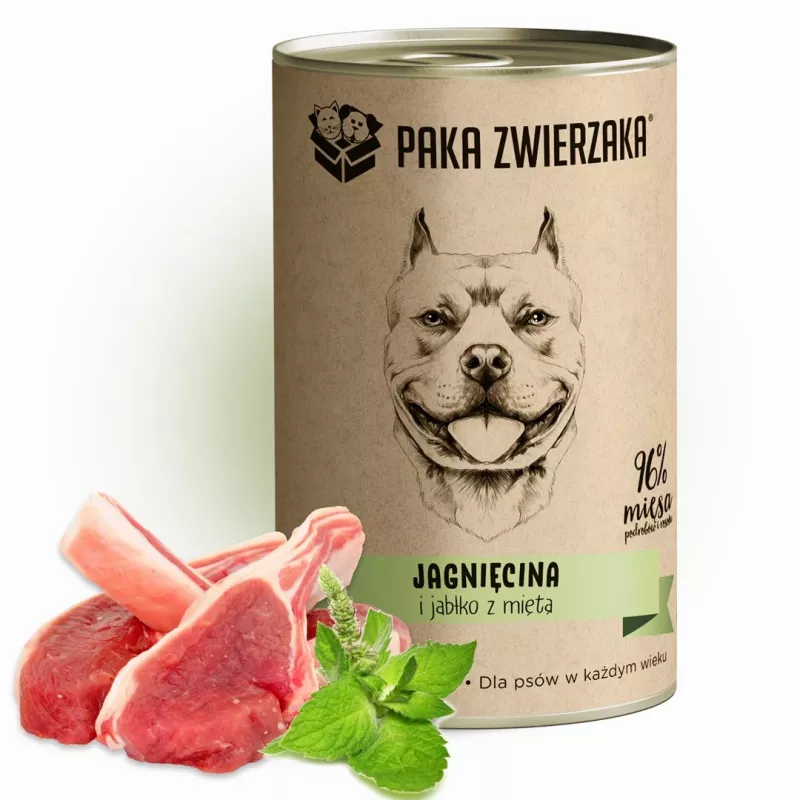Šlapias šunų ėdalas PAKA ZWIERZAKA Aviena ir obuolys su mėtomis, 400 g, be grūdų, be glitimo ir be sojos