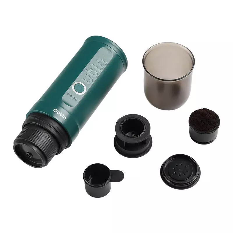 Nešiojamas espresso aparatas OUTIN Outin Nano Juodas/Turkio – 20 bar, malti kavos pupelės, 7500 mAh baterija, 0,67 kg