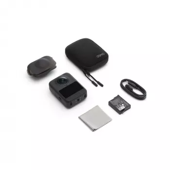 Veiksmo kamera DJI Osmo 360 Standartinis komplektas – 8K itin didelė raiška, 120 MP CMOS, 240 kadrų per sekundę, elektroninis stabilizavimas, 2 colių ekranas, MicroSD, 183 g, juoda
