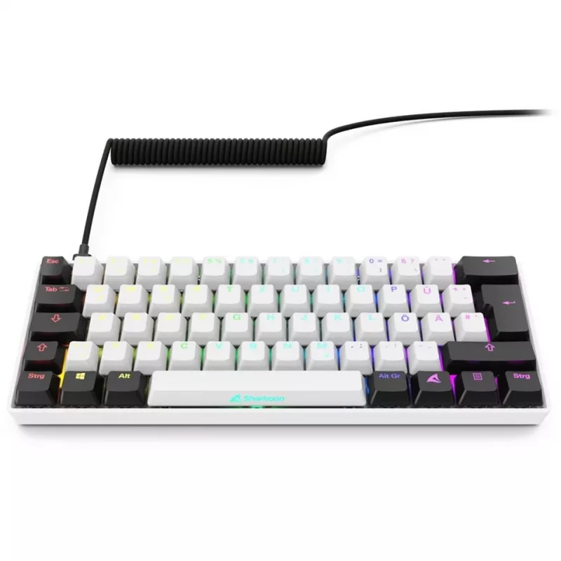 Klaviatūra Sharkoon SGK50 S4 60% balta RGB LED QWERTZ vokiškas išdėstymas USB
